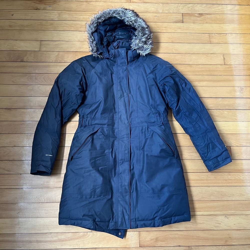 The North Face Arctic Parka Navy Blue DryVent Faux Fur Hood Women's Medium Coat